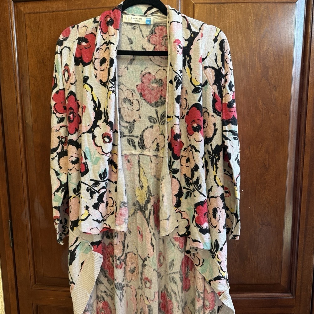 Sparrow Anthropologie Flora Exemplar Floral Print Linen Long Duster‎ Cardigan